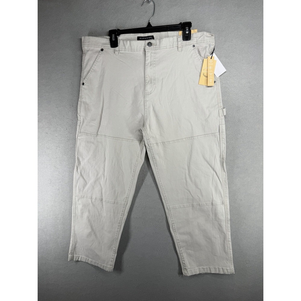 Burnside Pants Mens Beige Ivory Sz‎ L  Workwear Utility Cargo Chino Casual New